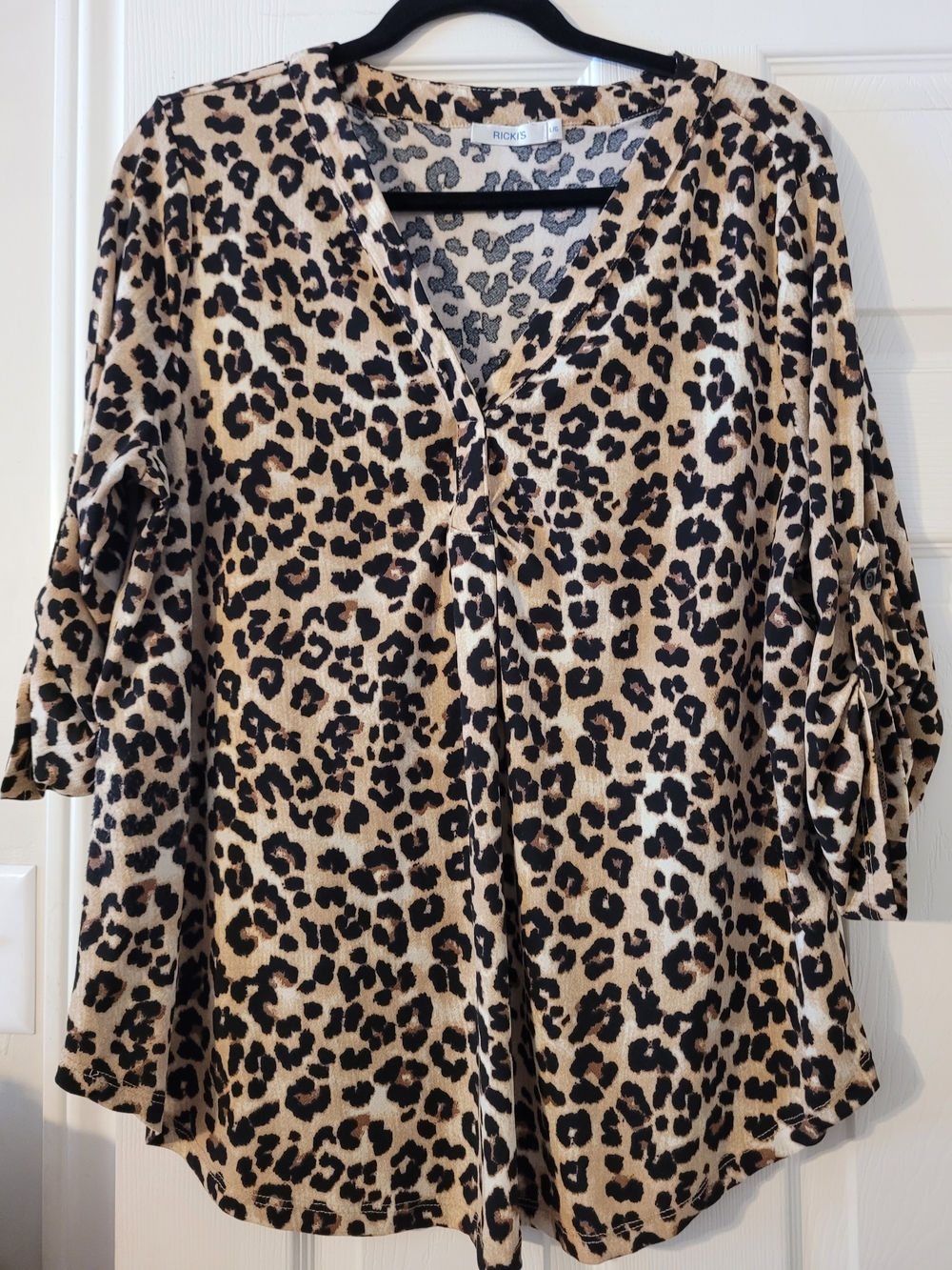 Leopard Print V-Neck Blouse - Tan & Black